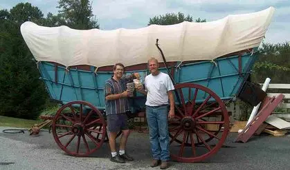 Board member Jim next to Shawn House &amp; donated hemp covering for supporting Shawn &amp; the Pequea Silver Mine Project