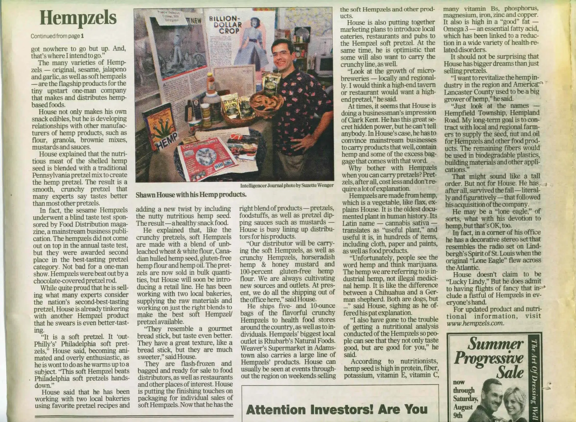 Page 2 of the article hemp and high protein soft pretzels
